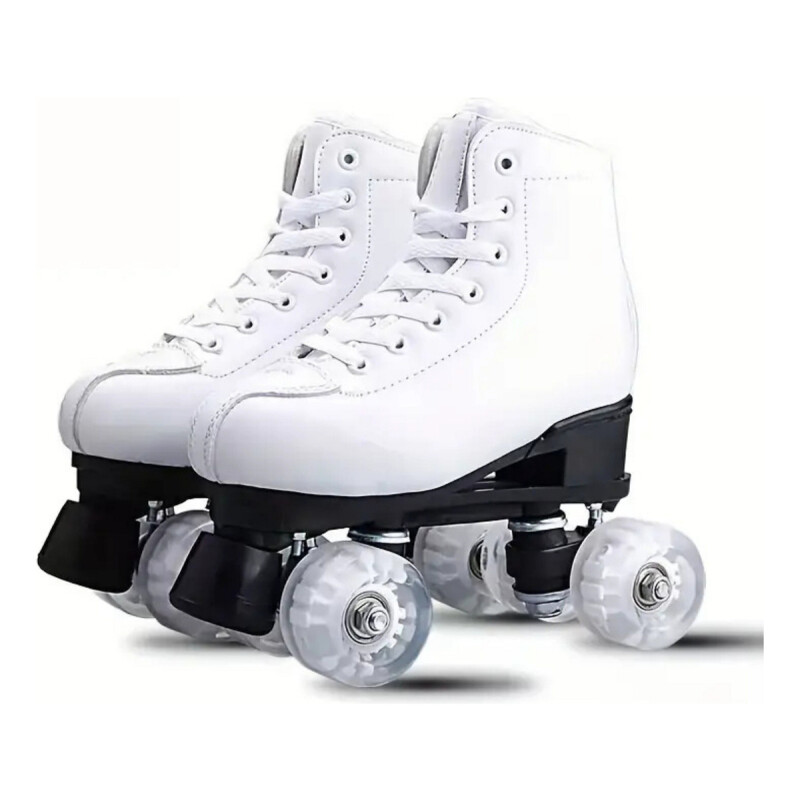 Patines 4 Ruedas Artístico Con Luces Bota De Cuero Blanca Blanco