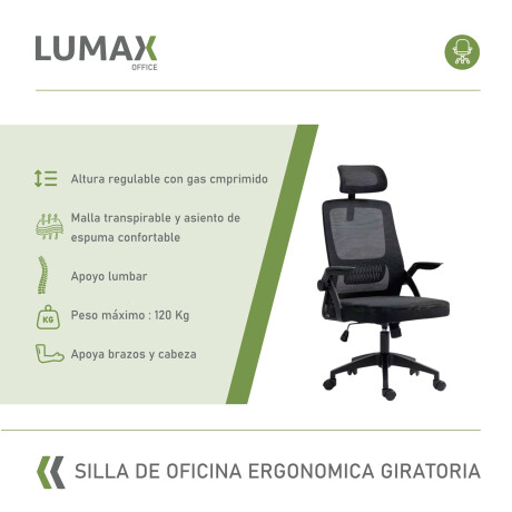 Silla Oficina Penk Ergonomica Giratoria con Apoyacabezas Negro