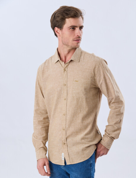 CAMISA LISA DE LINO Camel