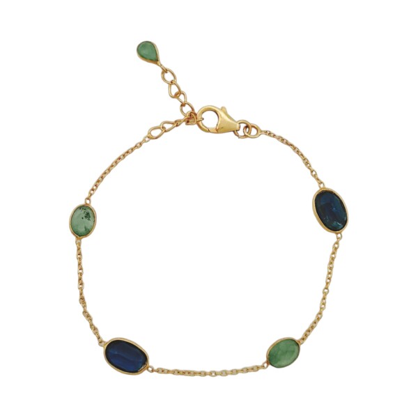 Pulsera Force-Plata Rodinada micra oro 18kPiedra Esmeralda y Zafiro-PU2003 Conpiedra
