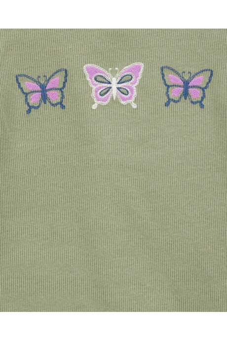 Remera de algodón, manga larga, estampa mariposas Sin color