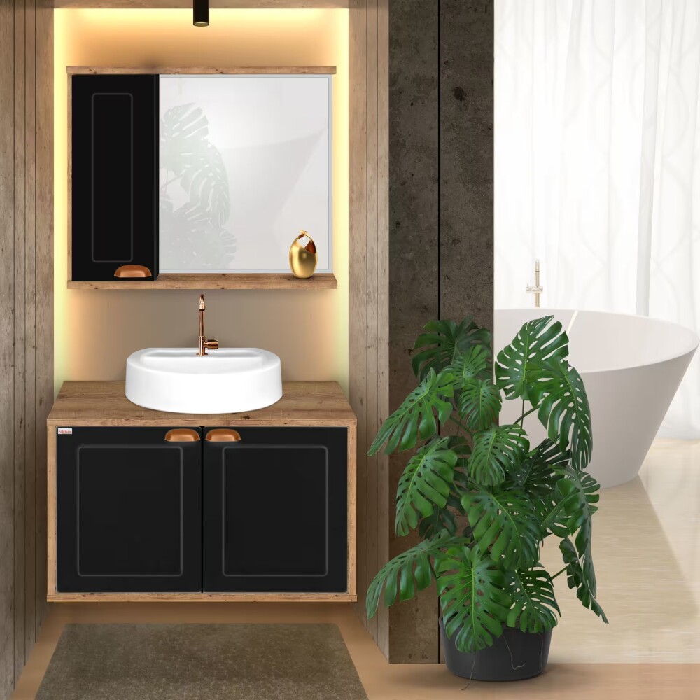 Mueble de baño suspendido Creta Rustico negro 78 cm sin bacha Mueble De Baño Suspendido Creta Rustico Negro 78 Cm Sin Bacha