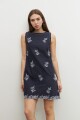 Vestido bordado floral azul marino