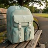 Mochila Trendy Urbana Dama Liviana Con Bolsillos Verde Agua
