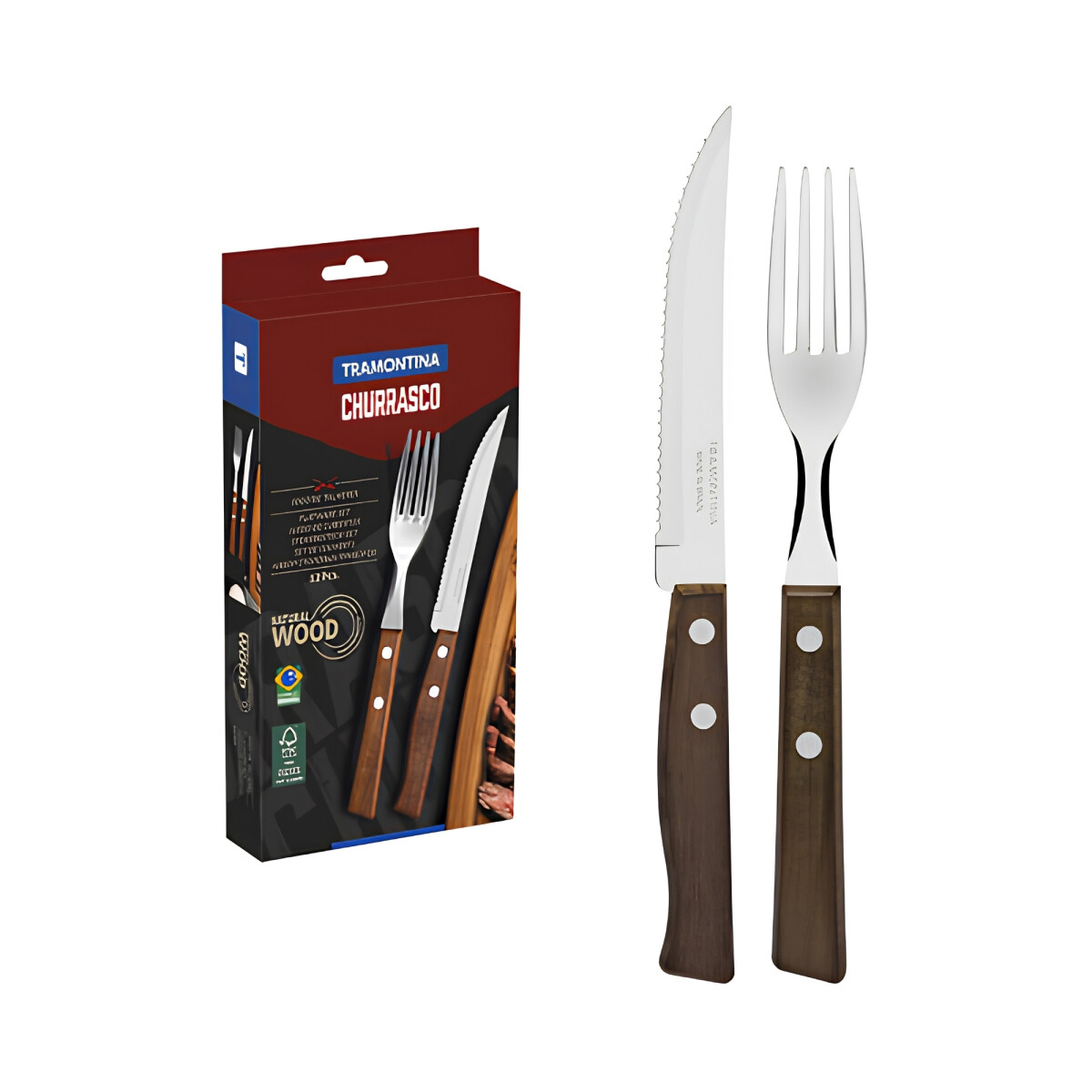 Juego de Cubiertos para Asado 12 Piezas Mango de Madera | Tramontina 22299/009 