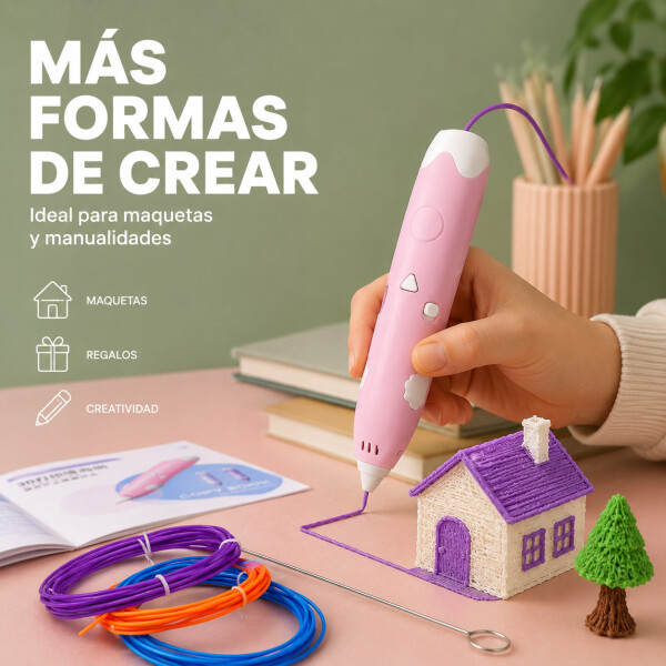Lapicera 3D Infantil Recargable con Filamentos Rosa