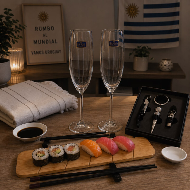 Combo Facu Set para Sushi, Set de 2 Copas de Cristal de Champagne y Set 2 Dips Salsa Soja Combo Facu Set para Sushi, Set de 2 Copas de Cristal de Champagne y Set 2 Dips Salsa Soja