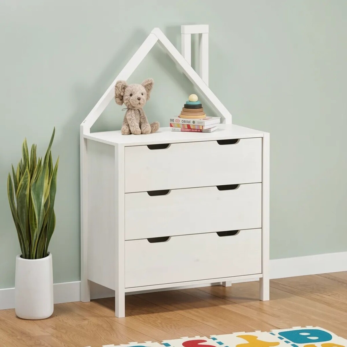 COMODA CAJONERA 3 CAJONES MADERA MACIZA DORMITORIO - BLANCO 