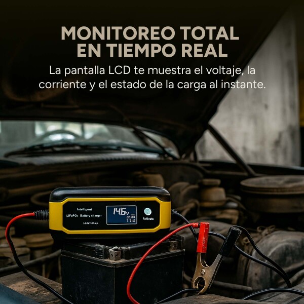 Cargador Bateria Inteligente Auto Moto Lancha Premium 14.6V® Color Amarillo