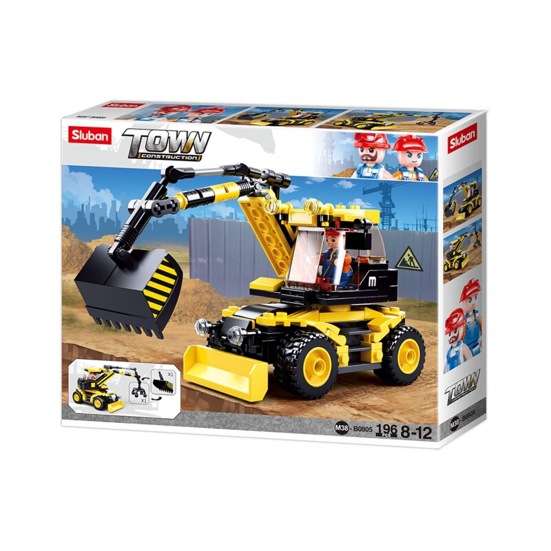 Excavadora 2 en 1 Sluban Construction para armar con 196 piezas Excavadora 2 en 1 Sluban Construction para armar con 196 piezas