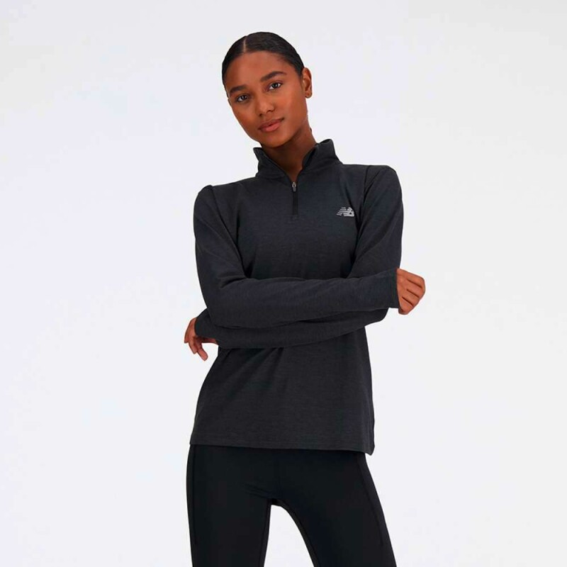 Abrigo Sport Essentials Space Dye Quarter Zip de Mujer Negro