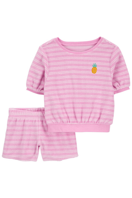 Set dos piezas de rizo, short y remera diseño a rayas Set dos piezas de rizo, short y remera diseño a rayas