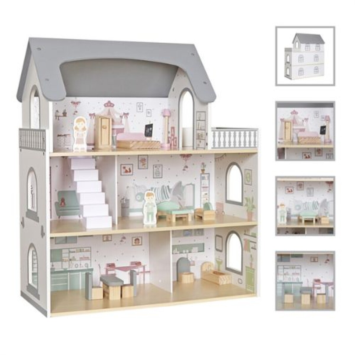 Casita de muñecas de madera con balcon - Casita De Muñecas De Madera Con Balcon 