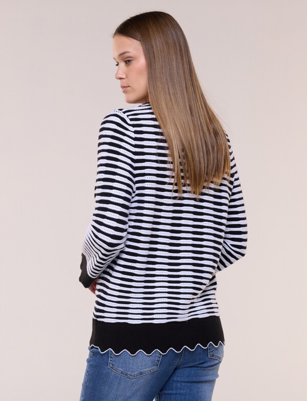 Cardigan Con Botones Y Terminación Ondulada NEGRO/BLANCO