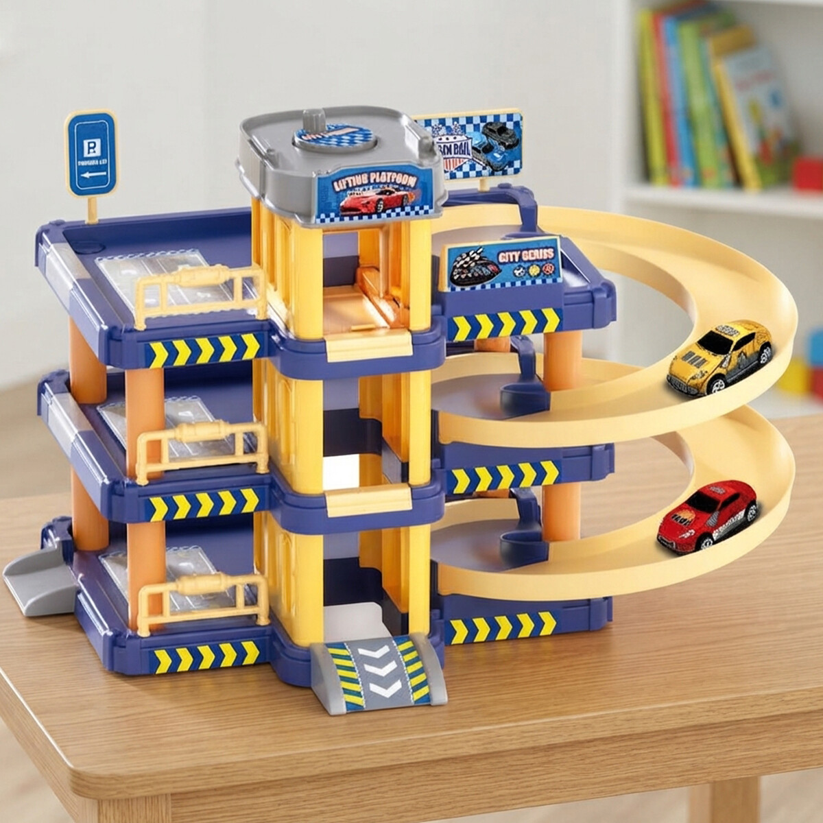Pista de Auto con Parking Slide Lot con Autos y Ascensor 