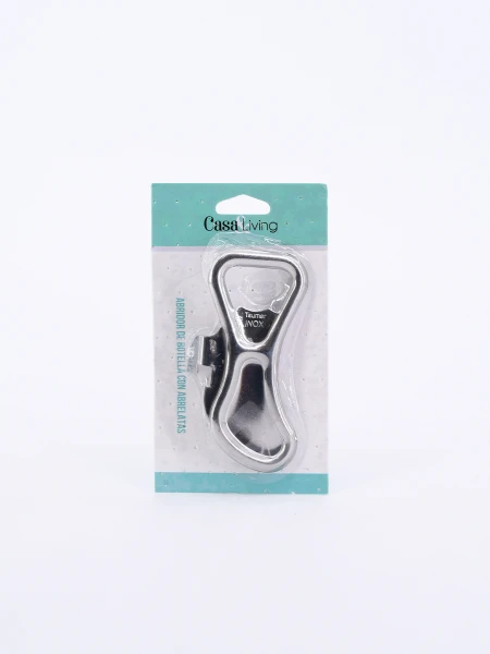 ABRIDOR DE BOTELLA CON ABRELATAS PLATEADO