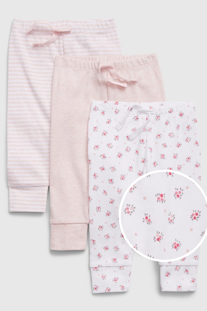 Pantalón Algodón Orgánico Pack X 3 Bebé Light Pink Floral