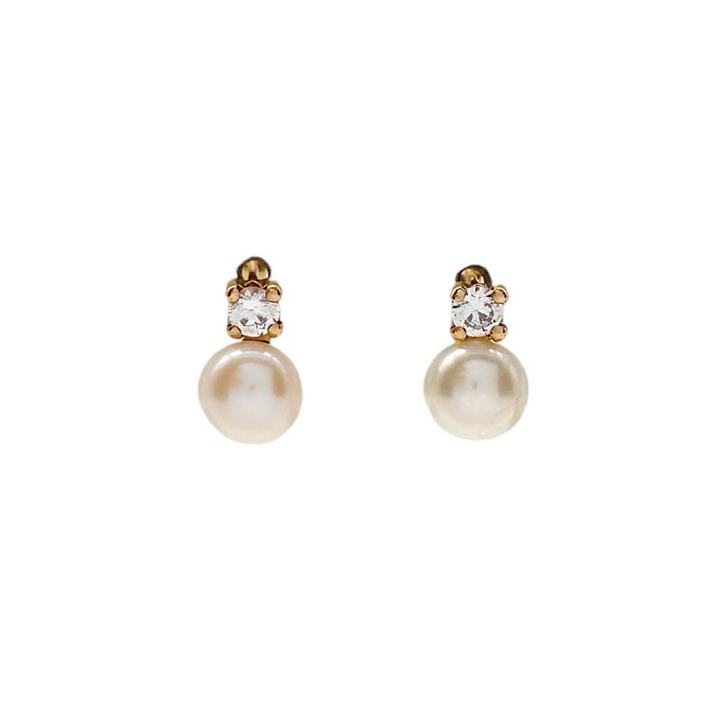 Caravanas Perlas y zirconia en oro- Oro bajo - Perla de río y zirconia - CA8222 conpiedra