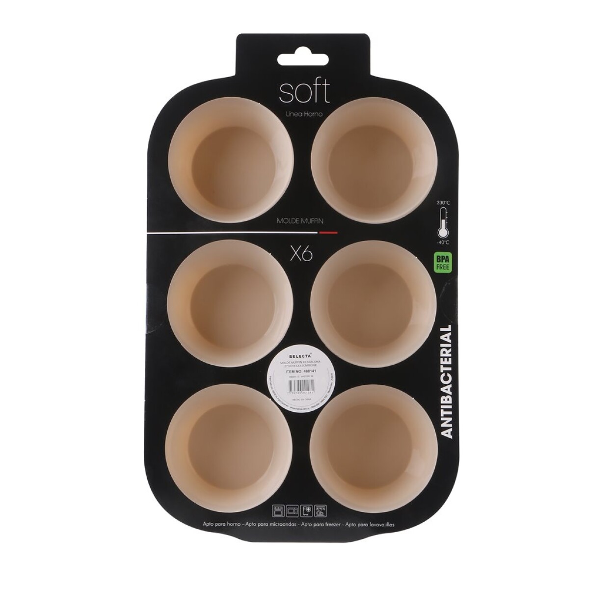 MOLDE MUFFIN X6 SILICONA 27.5X18.5X3.5CM BEIGE 