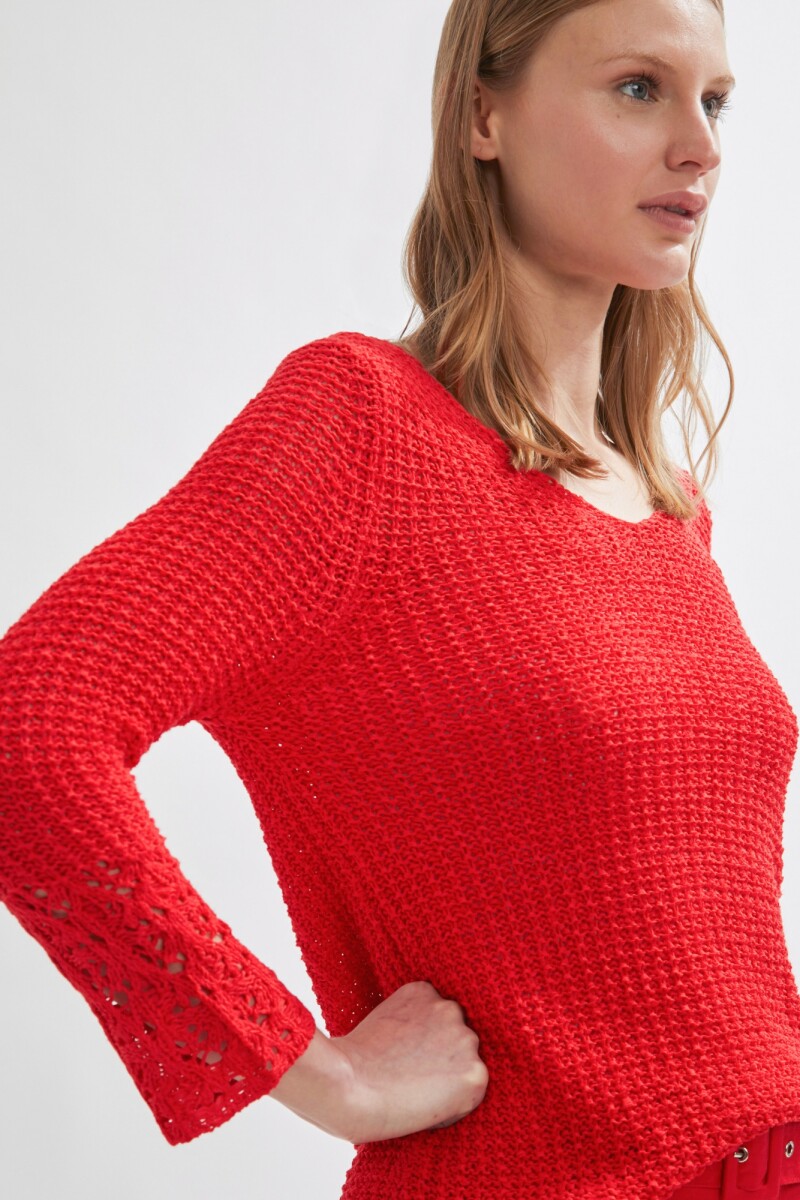 Sweater escote en V rojo