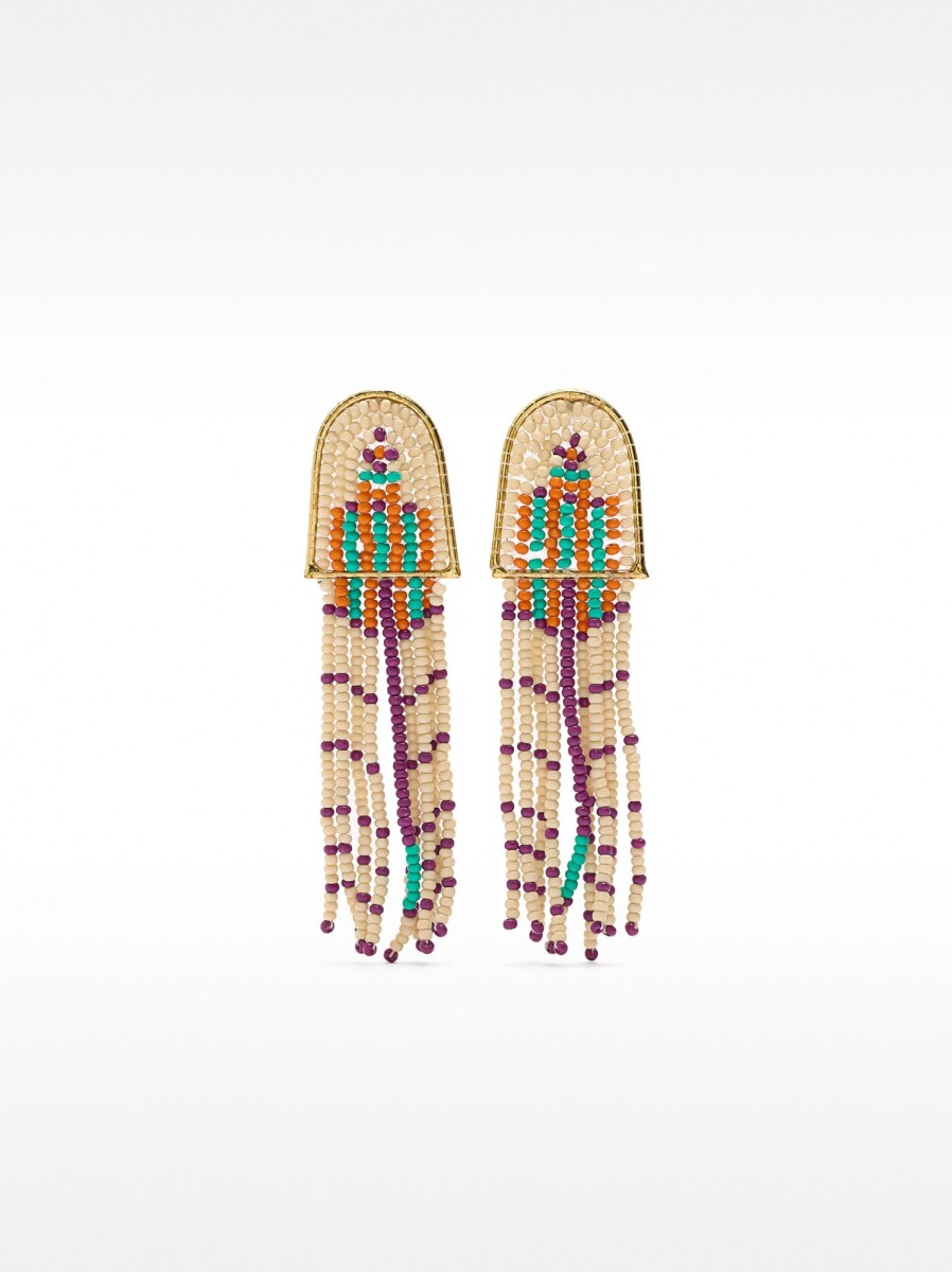 Pendientes Largos Étnicos Con Abalorios - multicolor 