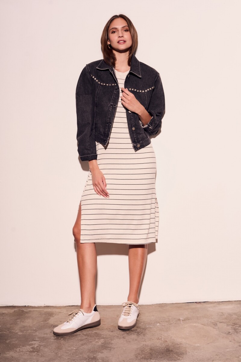 Campera Denim Tachas Gris Oscuro