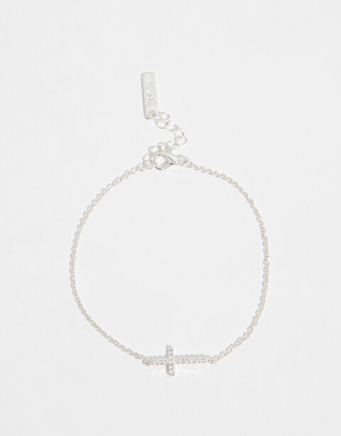 Pulseras Flexibles Strass Pulsera Con Dije De Cruz - Plateado