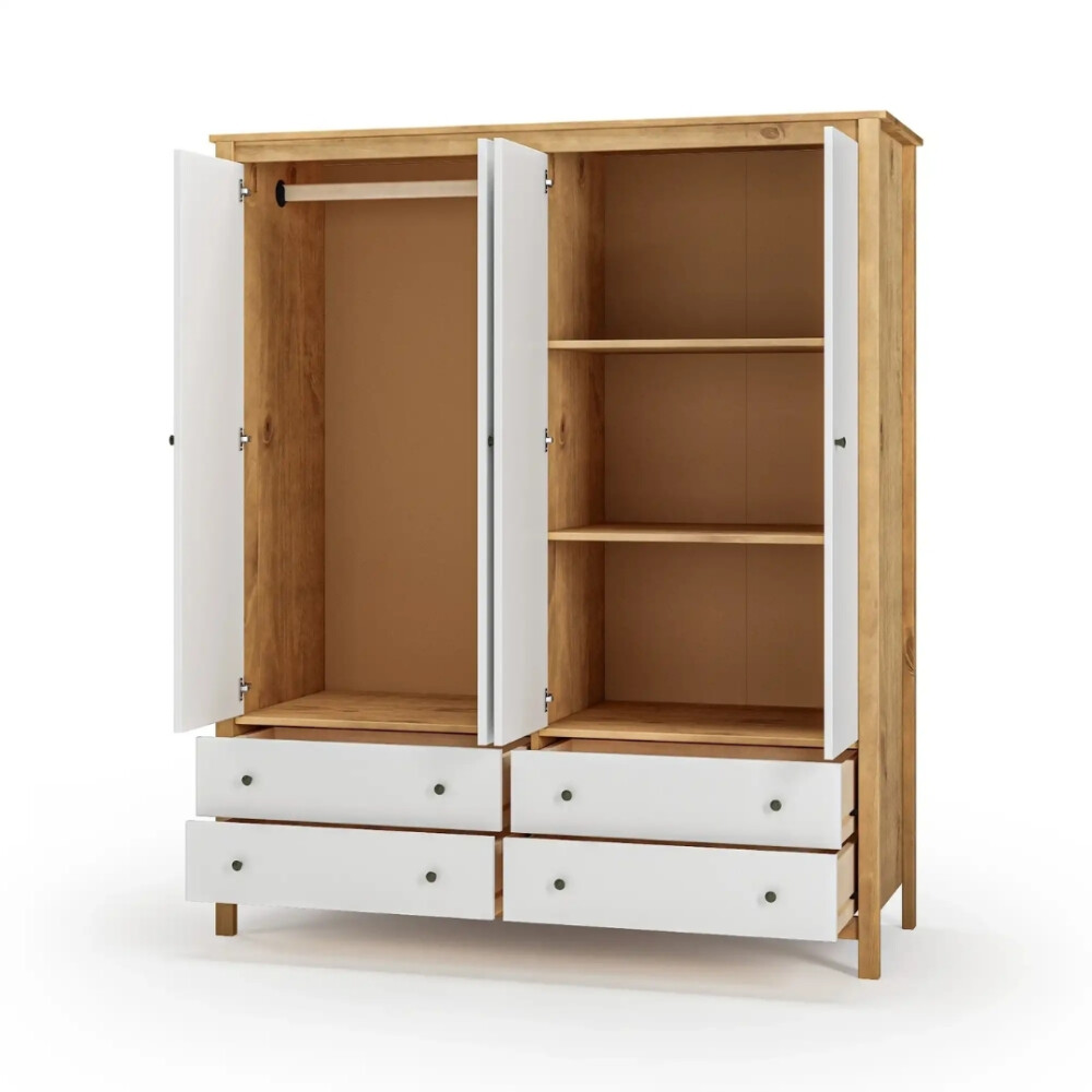 Ropero 4 Puertas 4 Cajones Madera Natural - Mari Blanco