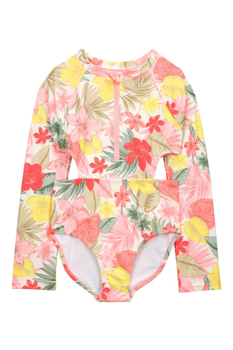 Malla de baño una pieza, manga larga, con protección UPF 50+, diseño floral Sin color