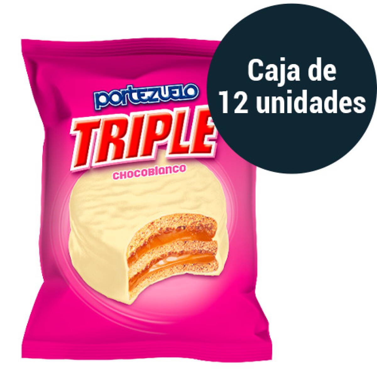 Caja de Alfajores Portezuelo 12U Triple Chocolate Blanco 