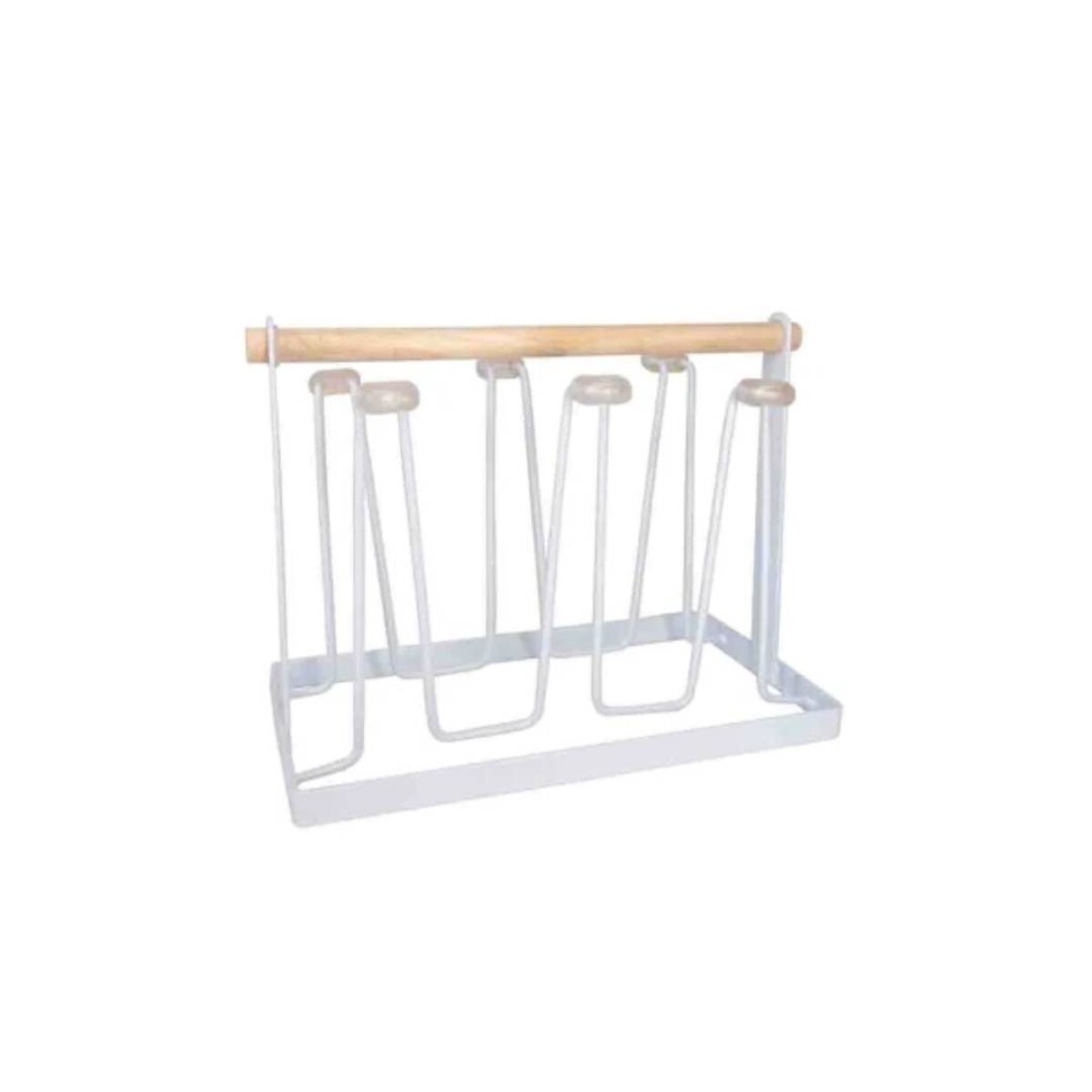 Escurre Vasos Metal Mgo Madera 26X13X19Cm - Blanco. 
