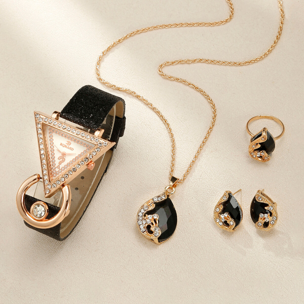 Set De Reloj Femenino Lagrima Negra 