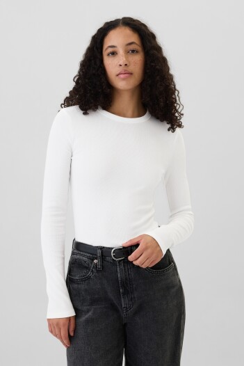 Remera Rib Manga Larga Mujer White000