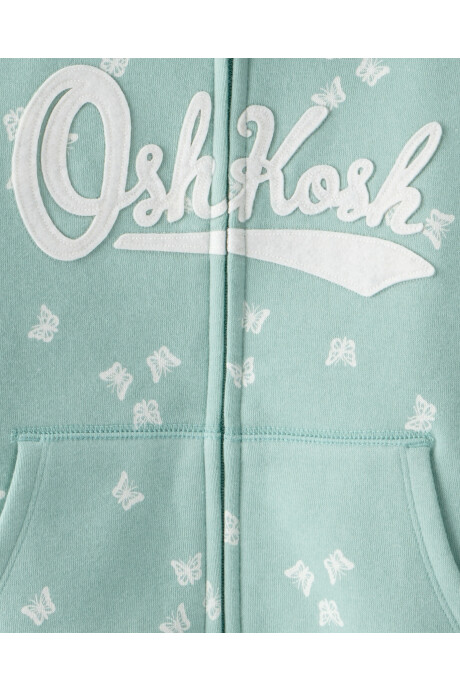 Campera de algodón con felpa, verde, diseño mariposas Sin color