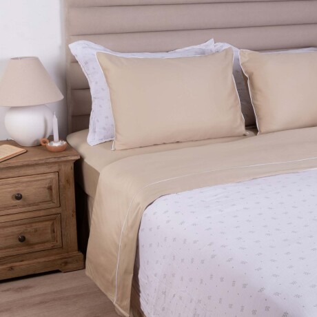 JGO SÁBANAS FESTÓN BLANCO 2 PLAZAS ALGODON NATURAL-BEIGE 300 HILOS ARENA
