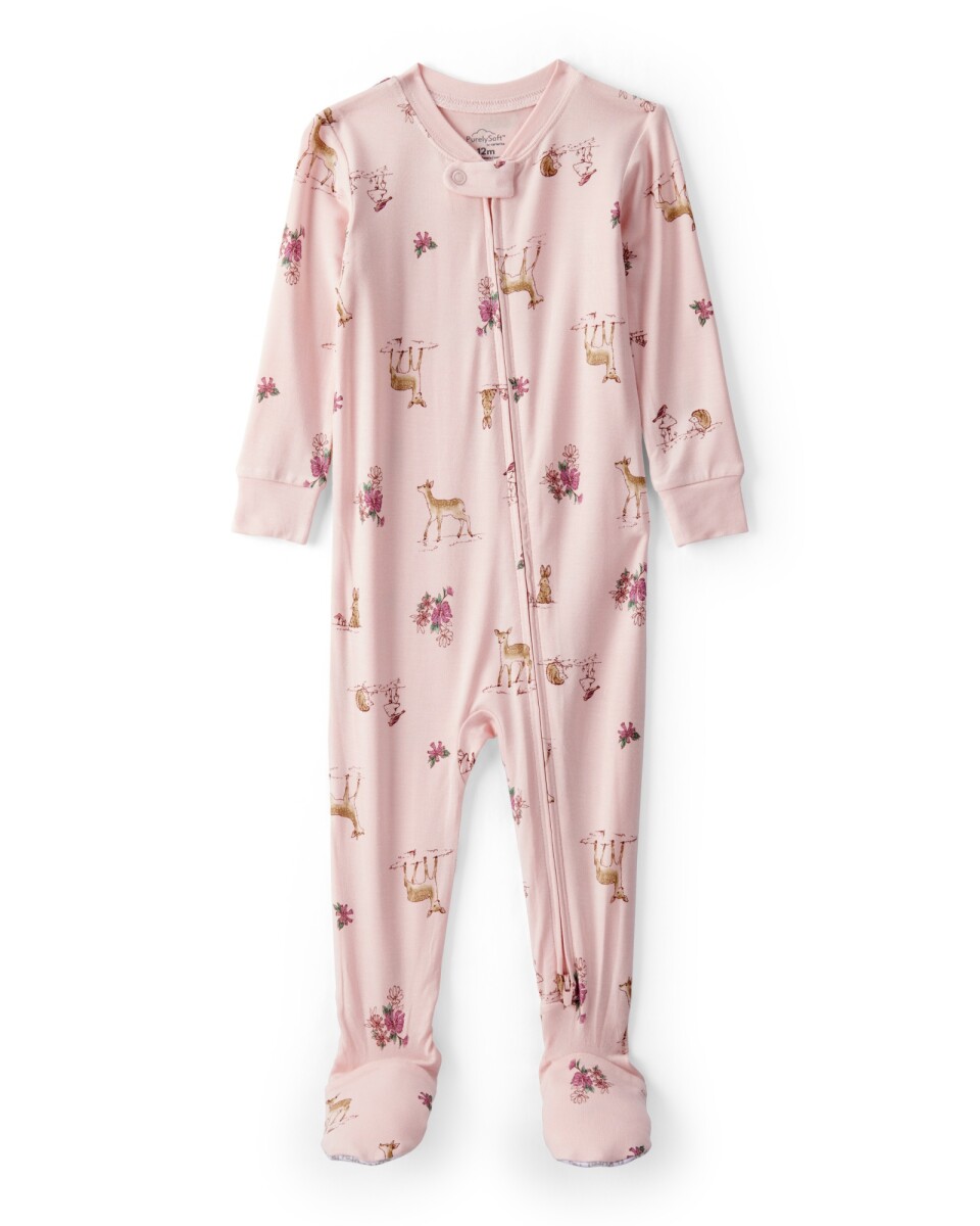 Pijama una pieza de viscosa Ecovero, con pie, diseño bosque, línea Purelysoft 