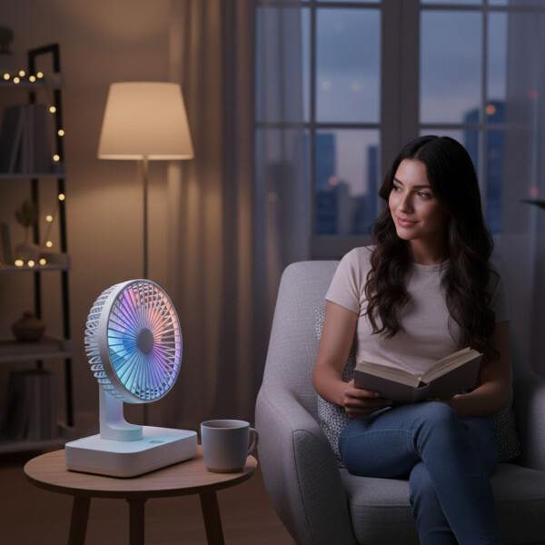 Ventilador Escritorio Recargable Usb Batería 3 Velocidades Color Blanco