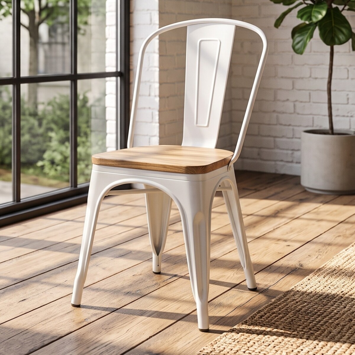 Silla asiento de Madera Tolix - Blanco 