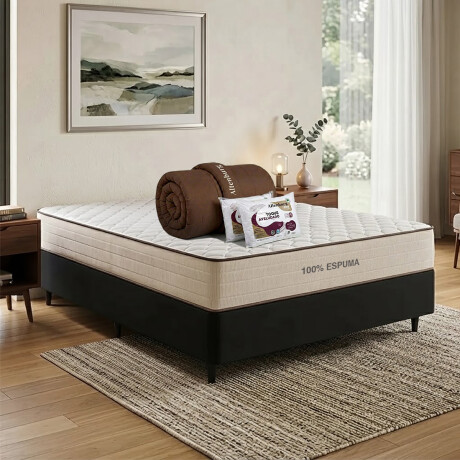 Combo dormitorio: Sommier 2 plazas + acolchado + 2 almohadas Combo dormitorio: Sommier 2 plazas + acolchado + 2 almohadas
