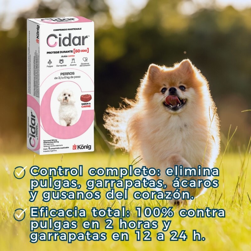 CIDAR PERROS PASTILLA ANTIPULGAS Y ANTIGARRAPATAS KONIG 3.1 A 6 KG
