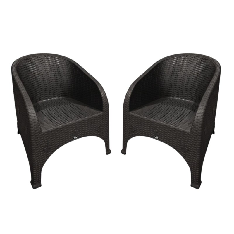 Set x2 sillones símil ratán + Mesa cuadrada MARRON