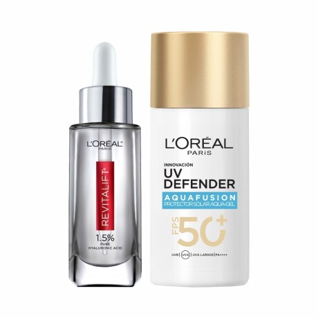Combo L’Oréal Paris: UV Defender Aquafusion HZ FPS50 50ml + Sérum Revitalift Ácido Hialurónico 30ml Combo L’Oréal Paris: UV Defender Aquafusion HZ FPS50 50ml + Sérum Revitalift Ácido Hialurónico 30ml