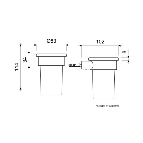 PORTA VASO CON VASO METAL DALIA MATE PARA BAÑO ACERO 000
