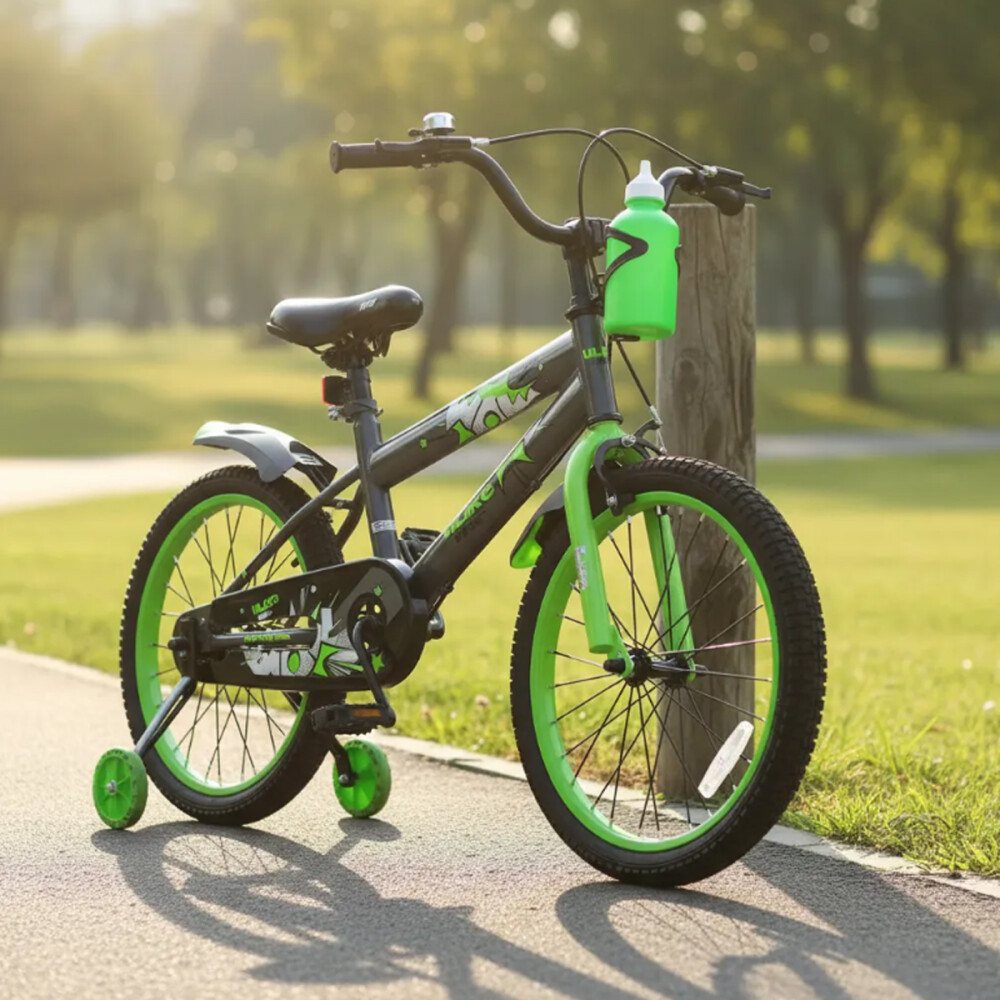 Bicicleta Infantil Rodado 20 Con Rueditas Auxiliares Y Portabotellas Verde