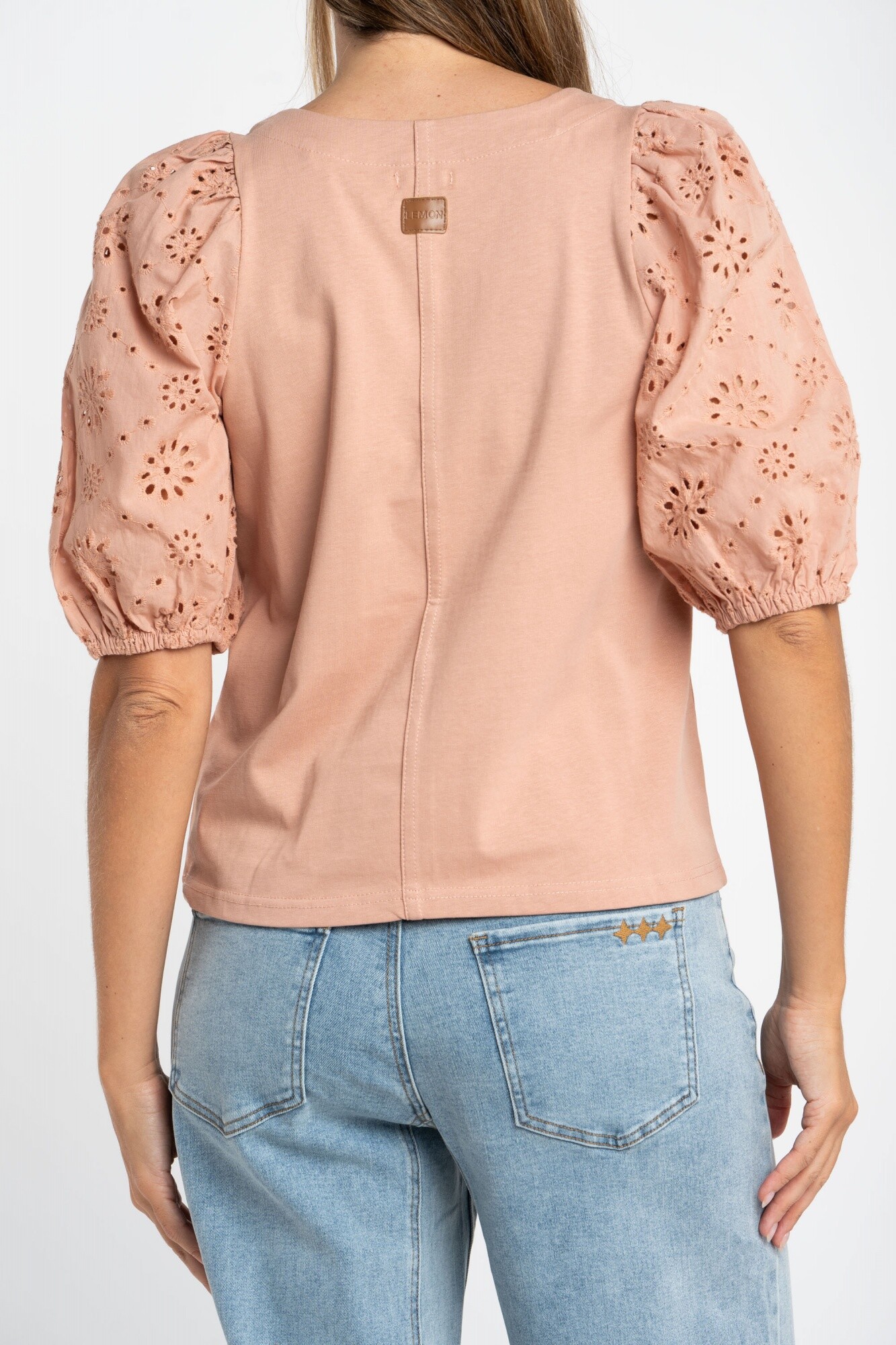 No Color Rosa Remera Manga Globo Broderie - Rosa — Lemon