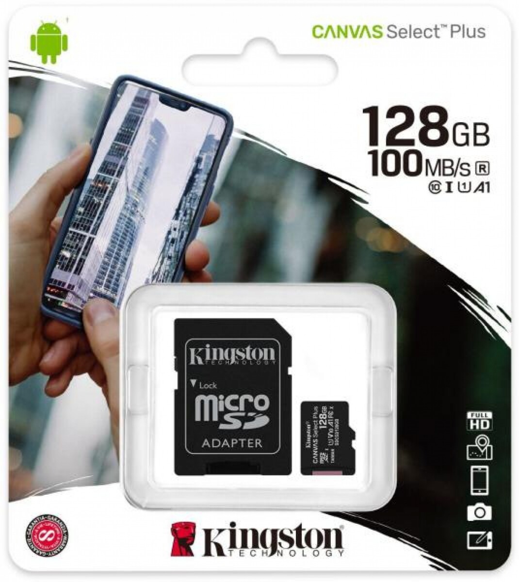 Tarjeta de Memoria MicroSD Clase 10 Canvas Select Plus con Adaptador SD de 128GB Kingston 
