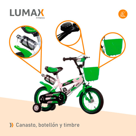 Bicicleta Rodado 14 Con Canasto Y Caramañola Niño Niña Lumax Verde