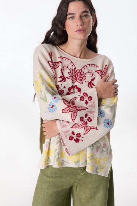 Sweater Fancy Jacquard Estampa Flores