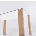 Juego De Comedor 4 Sillas Ecocuero Mesa De Vidrio Beige
