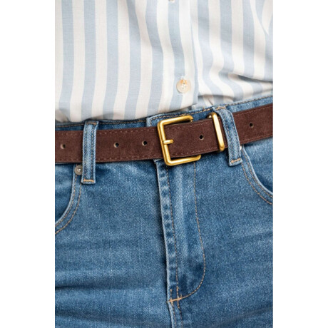 Cinto Cuero Hebilla Cuadrada Berenjena